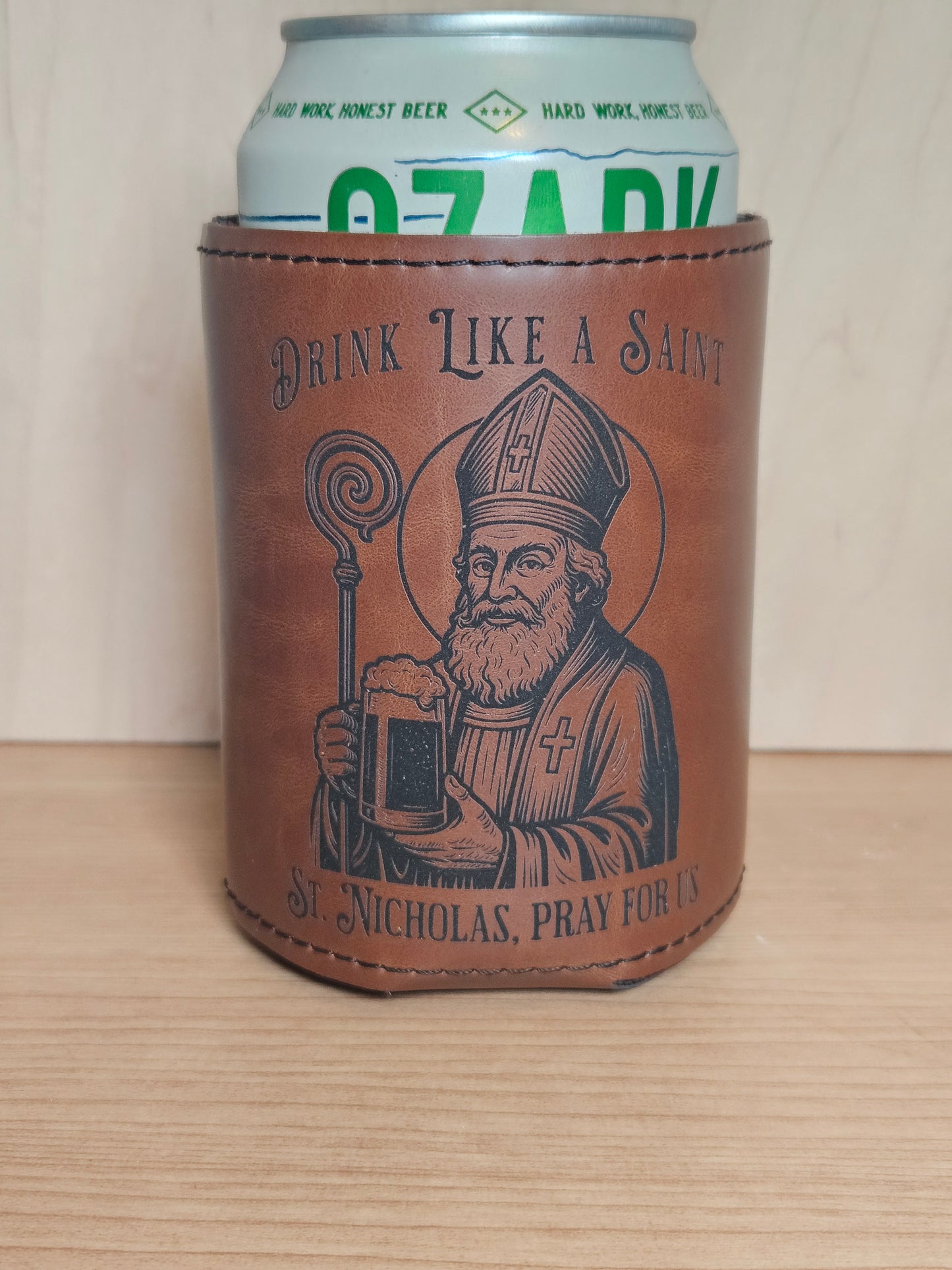 Drink Like a Saint – St. Nicholas Leatherette Magnetic Can Sleeve